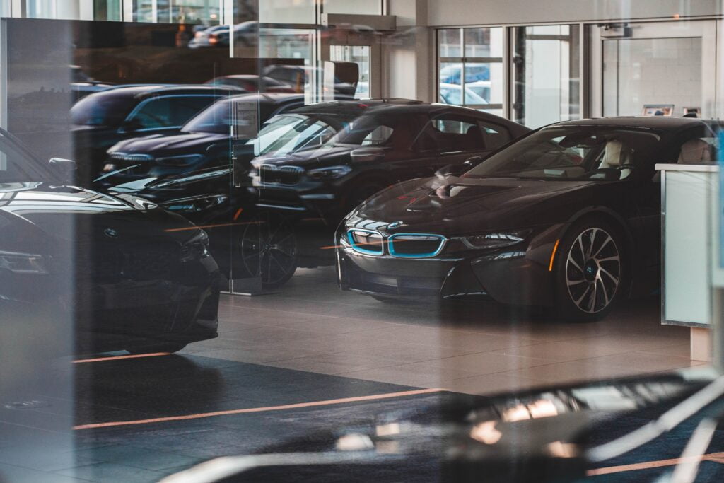 Cars in a dealership showroom